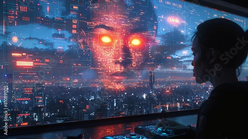 Explore a cyberpunk realm with  featuring drastic viewpoints and surprising camera placements to evoke futuristic unease
