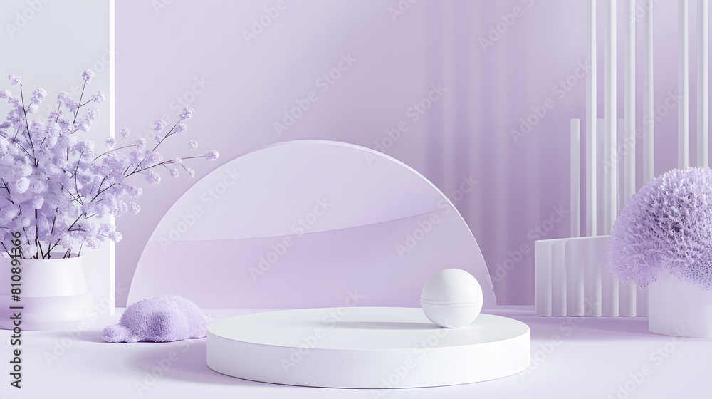 Realistic podium minimalist display on violet platform display background, clean design. serving backdrop for 3D product display stage. abstract, stand, scene, geometric, showcase