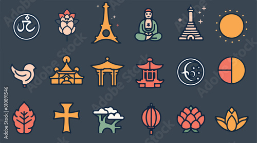 Icon set of world religious world symbols design Reli photo