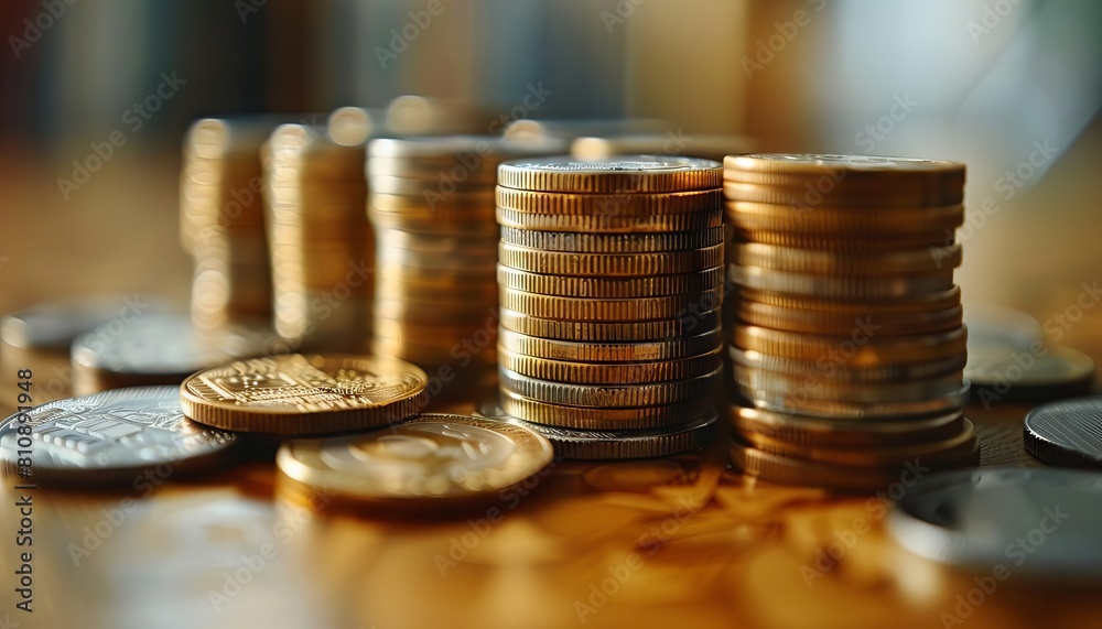 The stacks of coins on the table create a visual representation of financial stability and prosperity, symbolizing the essence of wealth management. The stacks of coins on the table create a visual representation of financial stability and prosperity, symbolizing the essence of wealth management.