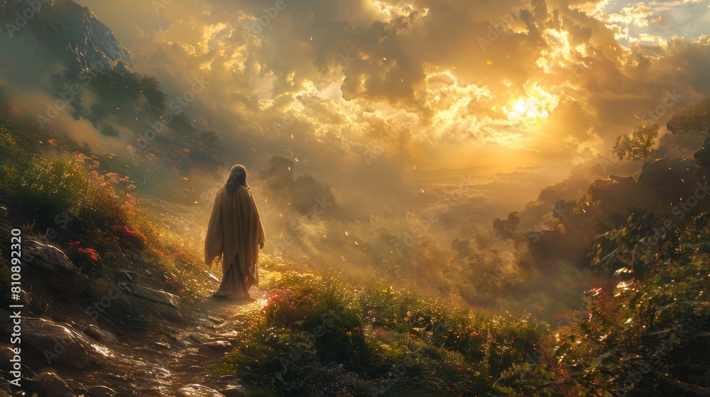 of Jesus walking a path towards Golgotha of Jesus walking a path towards Golgotha