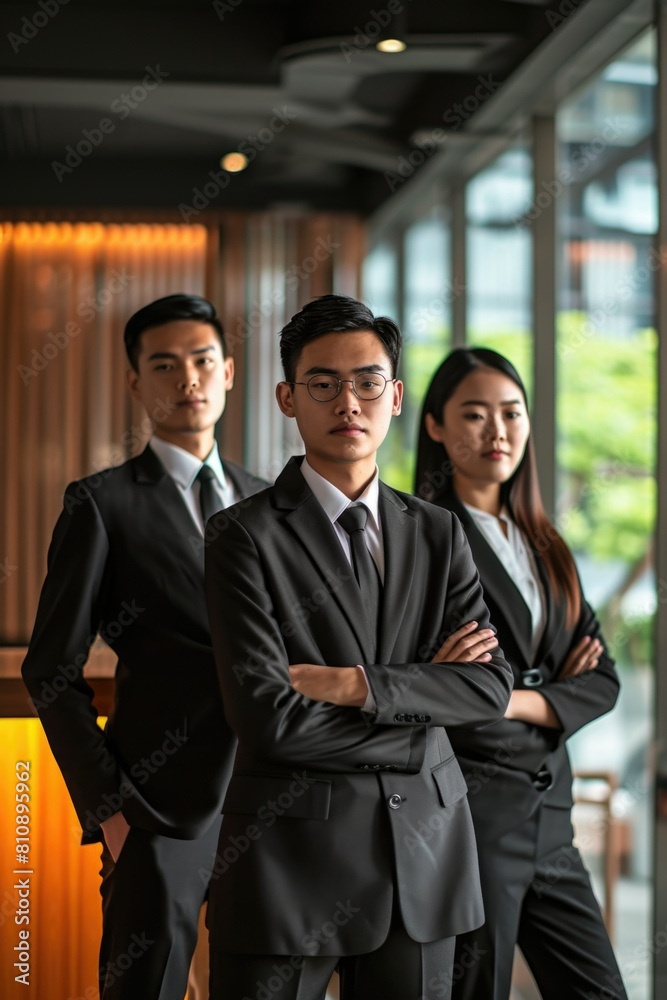 Three Business Professionals Posing for a Photo Fictional Character Created By Generative AI. Three Business Professionals Posing for a Photo Fictional Character Created By Generative AI.