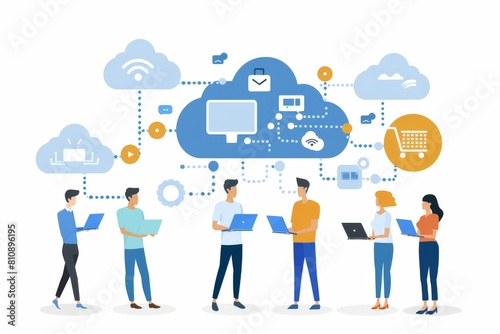 Professional digital collaboration focus on productivity and research in cloud computing environment connected teamwork spaces