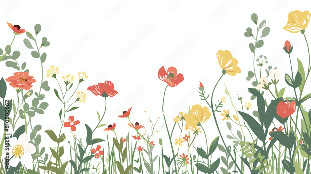 Floral card background. Field flowers frame square de