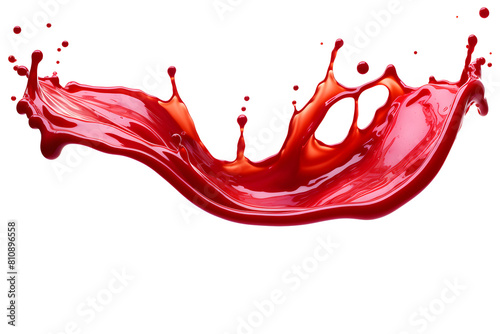 Red liquid plash of tomato, red berry juice or sauce isolated on white background