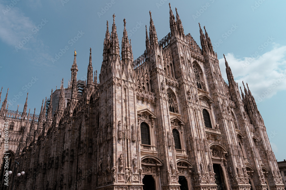 View of the main façade of the Duomo in Milan-Italy