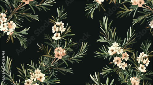 Floral seamless pattern with blooming rosemary on bla photo