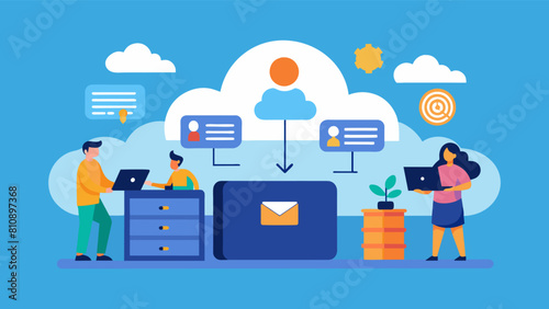 Vector illustration of business technology cloud server security and online storage backup concept 
