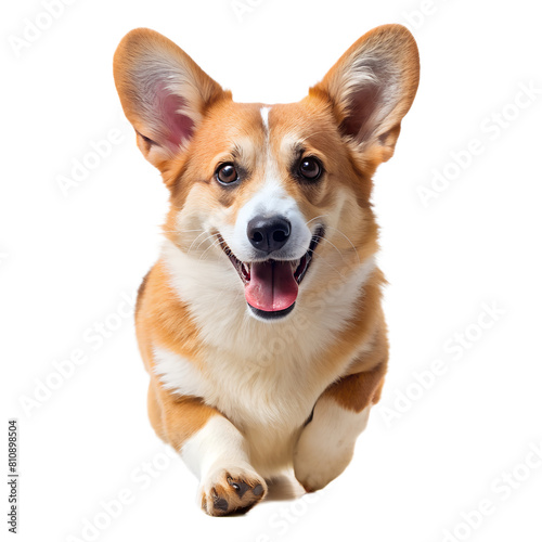 Happy Corgi Sitting on White