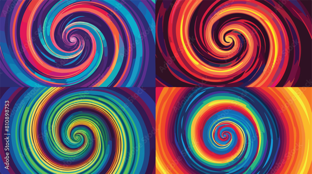 Four of different psychedelic spiral vortex twirl.