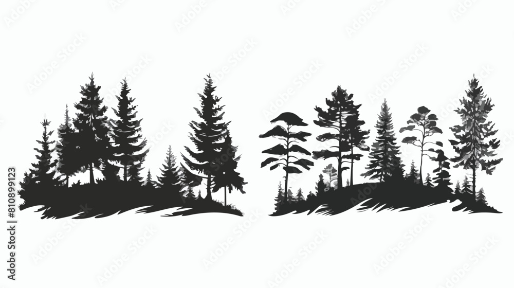 Four of evergreen forest landscapes with silhouettes
