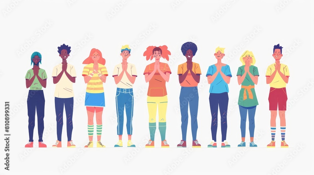 Team members clap while teammates congratulate each other isolated set. Characters applaud, with men and women in support and celebration. Cartoon flat modern illustration showing men and women