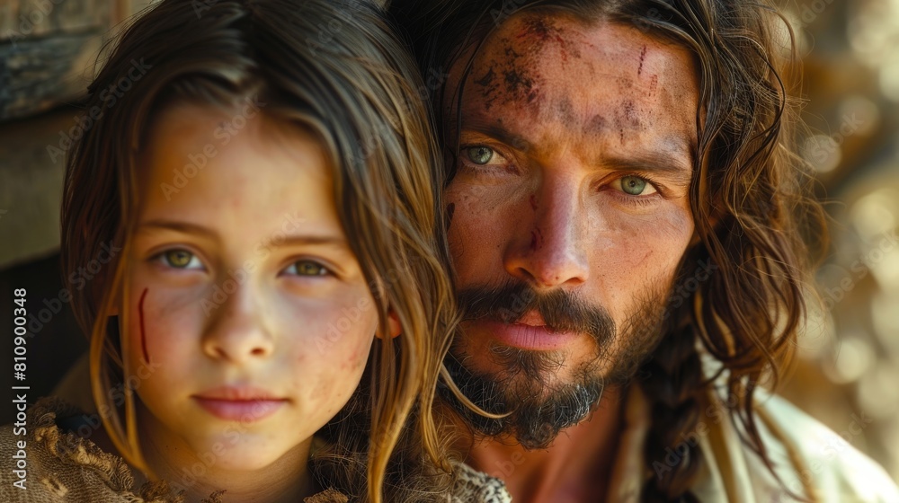 portrait of jesus with little girl portrait of jesus with little girl
