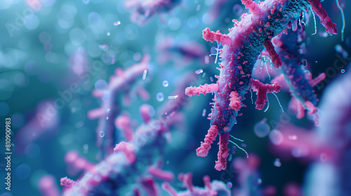 Microphotography 3d rendering of virus cells or germs microorganism cells, realistic super macro photo concept art, abstract background.