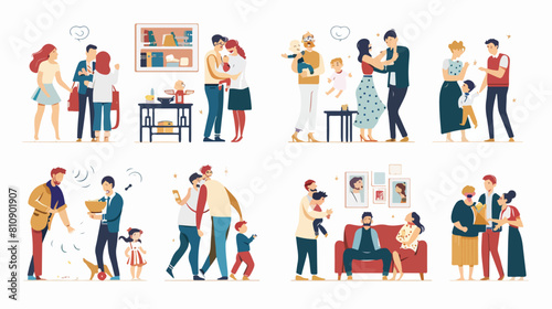 Four of scenes of family conflict or relationship pro