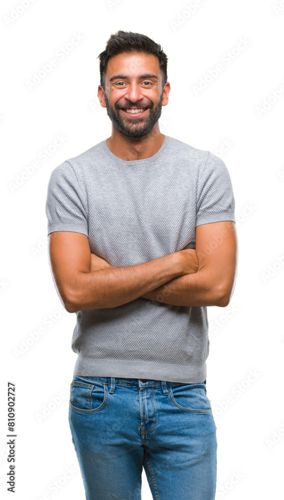 Fototapeta premium Adult hispanic man over isolated background happy face smiling with crossed arms looking at the camera. Positive person.