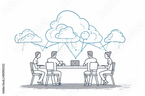 Collaboration in cloud technology for coworking communities is symbolized by communication and hosted cloud platform efficiencies