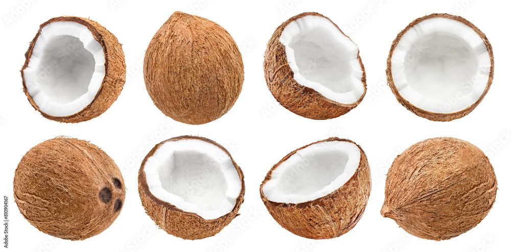 Set of delicious coconuts, cut out Set of delicious coconuts, cut out