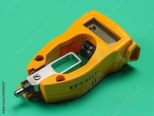 Clamp Meter Clamp meter open, displaying its noncontact measurement capability for electrical currents, isolated on green screen color code #00ff00  background. photo
