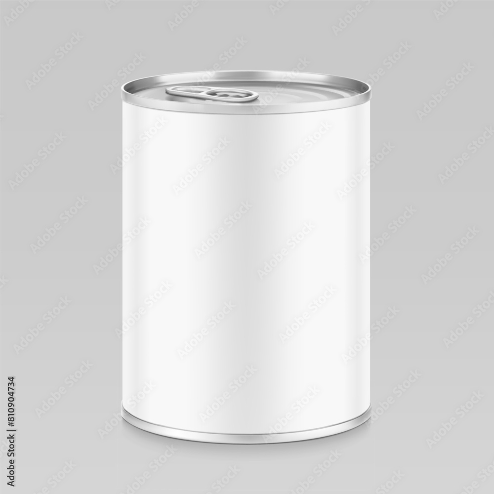 Hight realistic can with easy-open lid mockup. Vector illustration isolated on grey background. Easy to use for presentation your product, idea, design. EPS10. Hight realistic can with easy-open lid mockup. Vector illustration isolated on grey background. Easy to use for presentation your product, idea, design. EPS10.