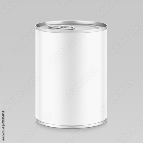 Hight realistic can with easy-open lid mockup. Vector illustration isolated on grey background. Easy to use for presentation your product, idea, design. EPS10.