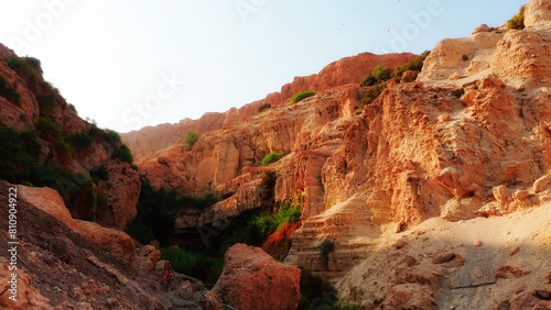 Warm Sunset Light On Red Rocky Canyon