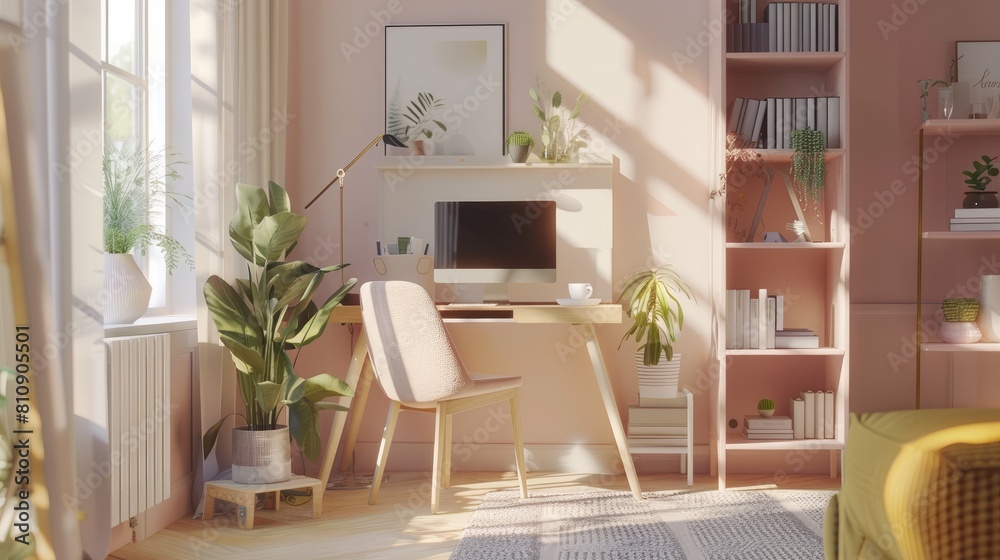 Fototapeta premium Modern interior of workplace at home, Modern Home Office, Comfortable workplace