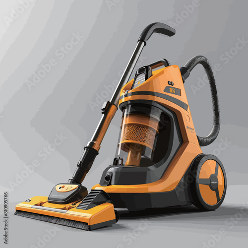 Modern yellow vacuum cleaner on a gray background with shadow 3d render 