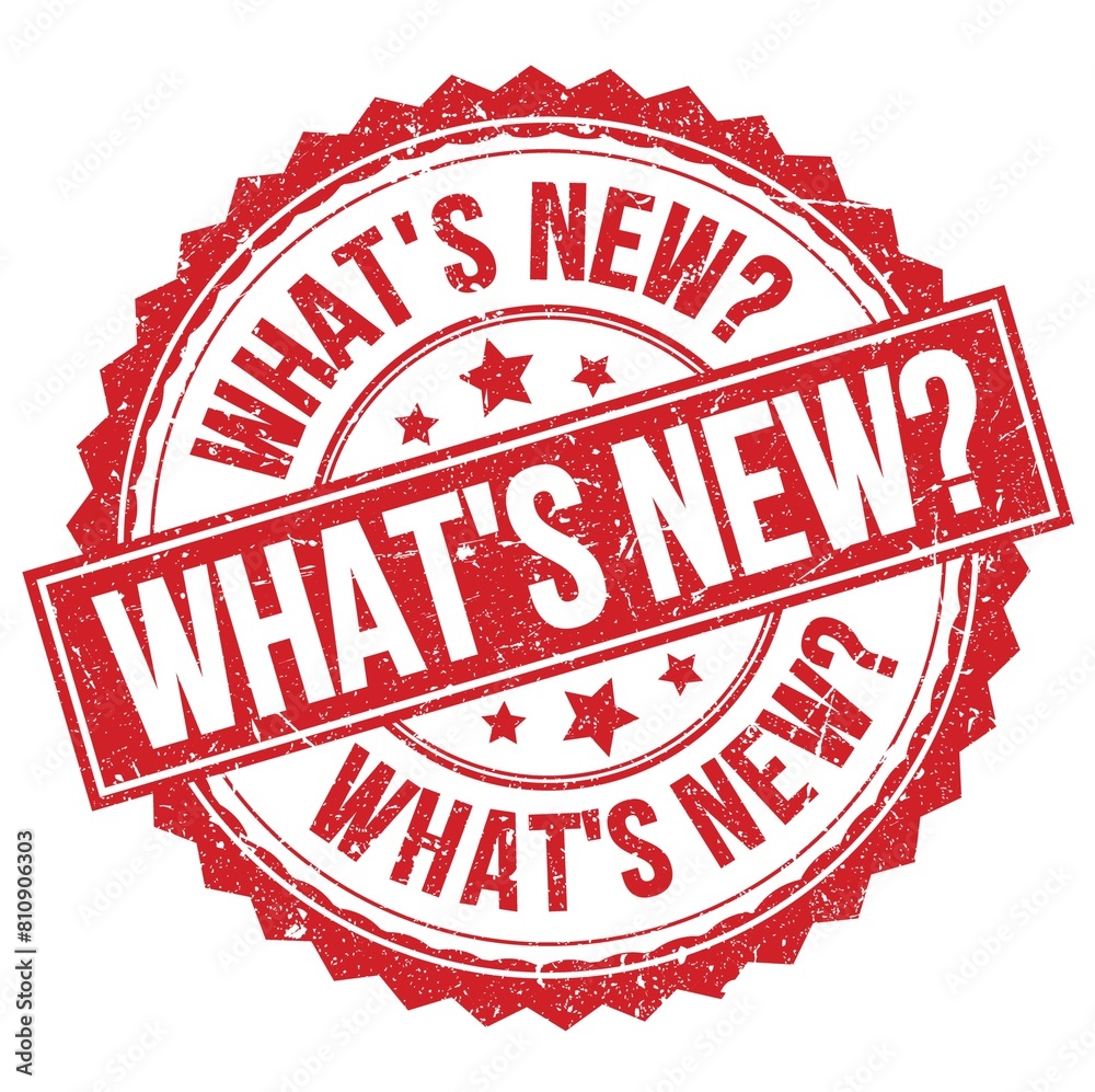 WHAT'S NEW? text on red round stamp sign WHAT'S NEW? text on red round stamp sign