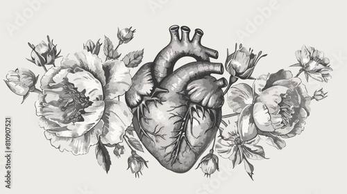 Gorgeous anatomical heart surrounded by beautiful blo