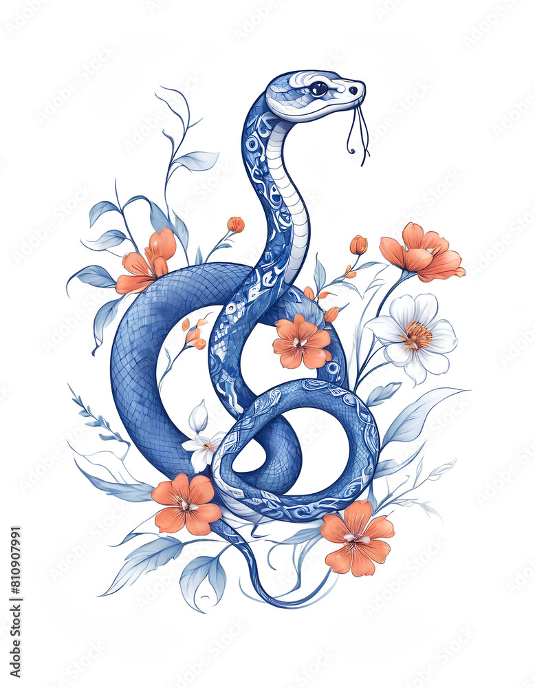 Obraz premium Chinese oriental snake. Colored leather trim. Design element for Chinese New Year 2025 