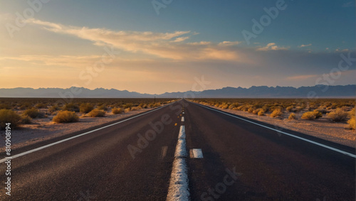 Endless Adventure  Desert Highway Stretches Ahead on an Empty Asphalt Road