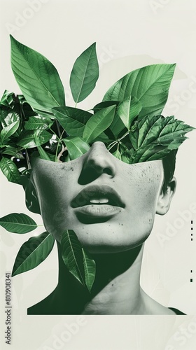 Featuring a modern take on green hues and plants, this collage celebrates sustainability and respect for planet earth and mother nature