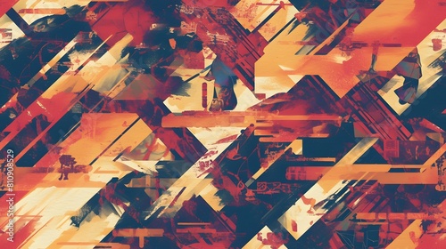 Seamless pattern of japanese samurai gouache painting anime aesthetic background for fabric design, art print, textiles, wallpaper, and more