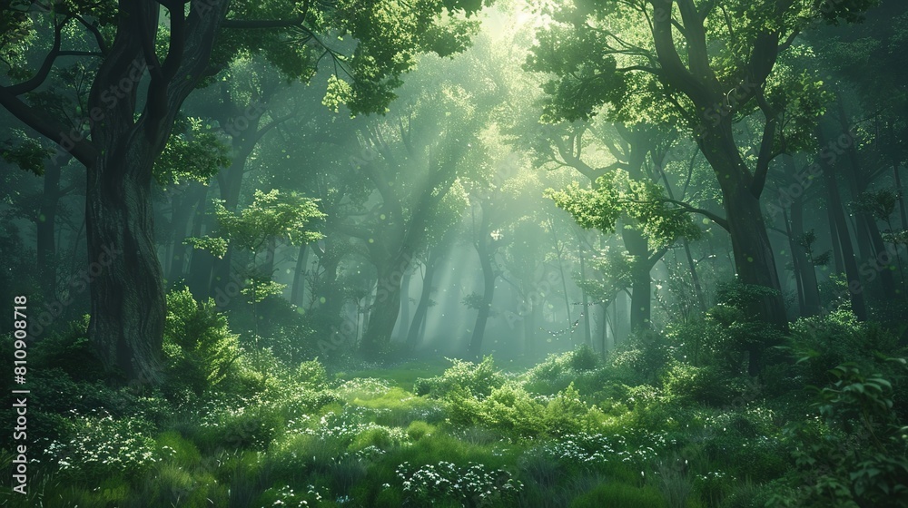 forest scene with lush green trees