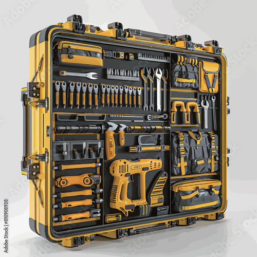 Toolbox full of tools on a white background. 3d illustration