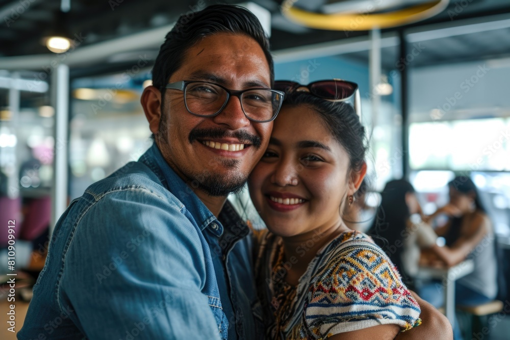 A Happy Couple Sharing a Hug in a Restaurant Fictional Character Created By Generative AI. 