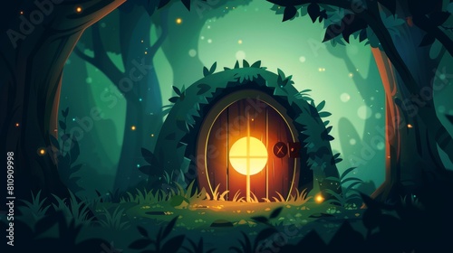 Cute cartoon mouse hole house at night. Cartoon mouse hole house in baseboard background. Cartoon mice burrow modern illustration. Brown tiny entryway for lodger in plinth game background.
