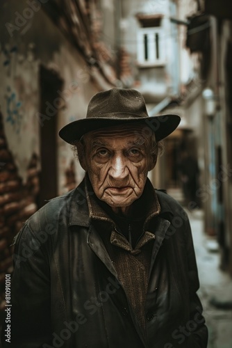 Man in a Coat and Hat Leaning Against a Door © Jorge Ferreiro