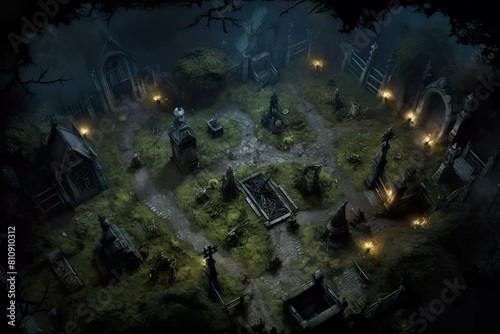 DnD Battlemap graveyard, zombies, moonlit, horror, undead, night © Fox