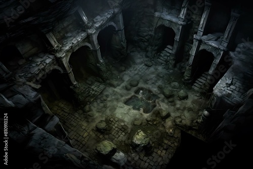 DnD Battlemap mysterious, underground, tunnel, wights, warren, tags. photo