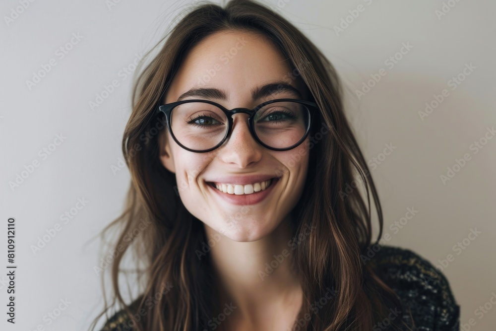 Beautiful woman with glasses smiling Fictional Character Created By Generative AI. Beautiful woman with glasses smiling Fictional Character Created By Generative AI.