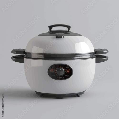 White multicooker isolated on grey background. Realistic vector illustration