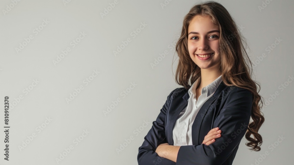 Beautiful young business woman in a suit jacket and tie Fictional Character Created By Generative AI. Beautiful young business woman in a suit jacket and tie Fictional Character Created By Generative AI.