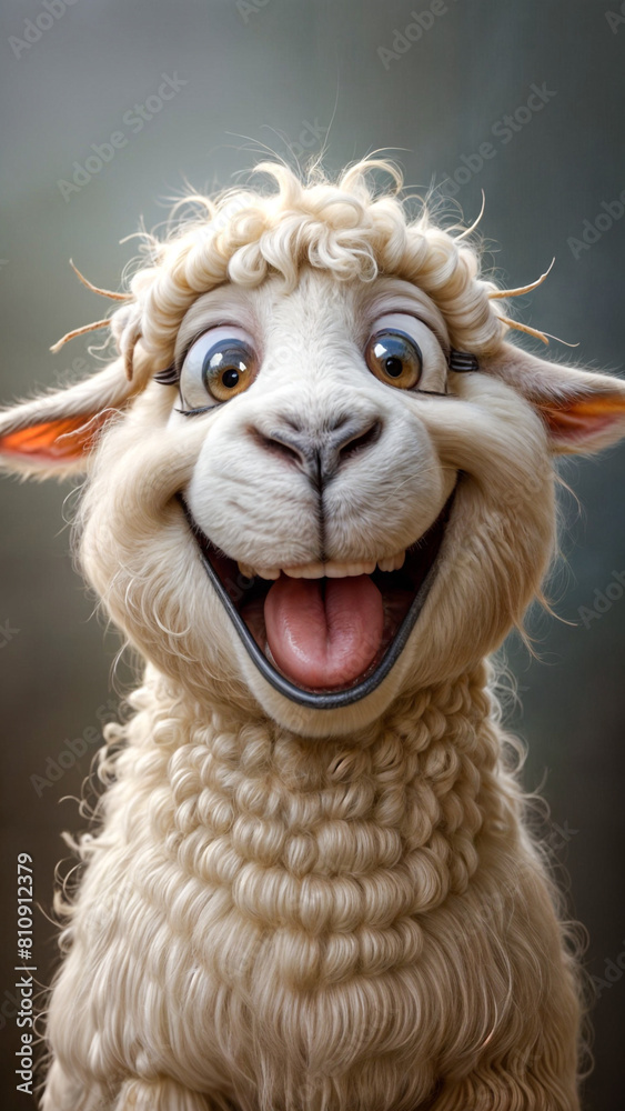 Obraz premium A Painting of Wooly Wonder: 3D Sheep Beams with Cartoon Charm