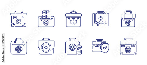 First aid line icon set. Editable stroke. Vector illustration. Containing aidkit, firstaidkit, veterinary, firstaid.