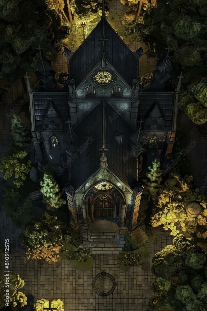 DnD Battlemap church, dusk, lanterns, evening, religious, architecture DnD Battlemap church, dusk, lanterns, evening, religious, architecture