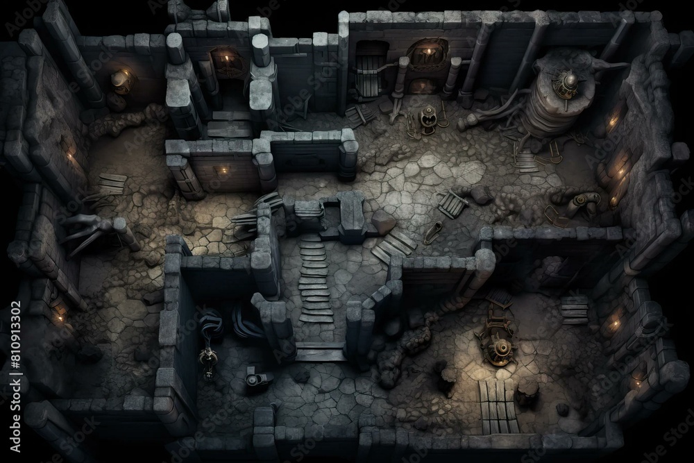 DnD Battlemap curse, catacombs, ancient, underground, maze, eerie