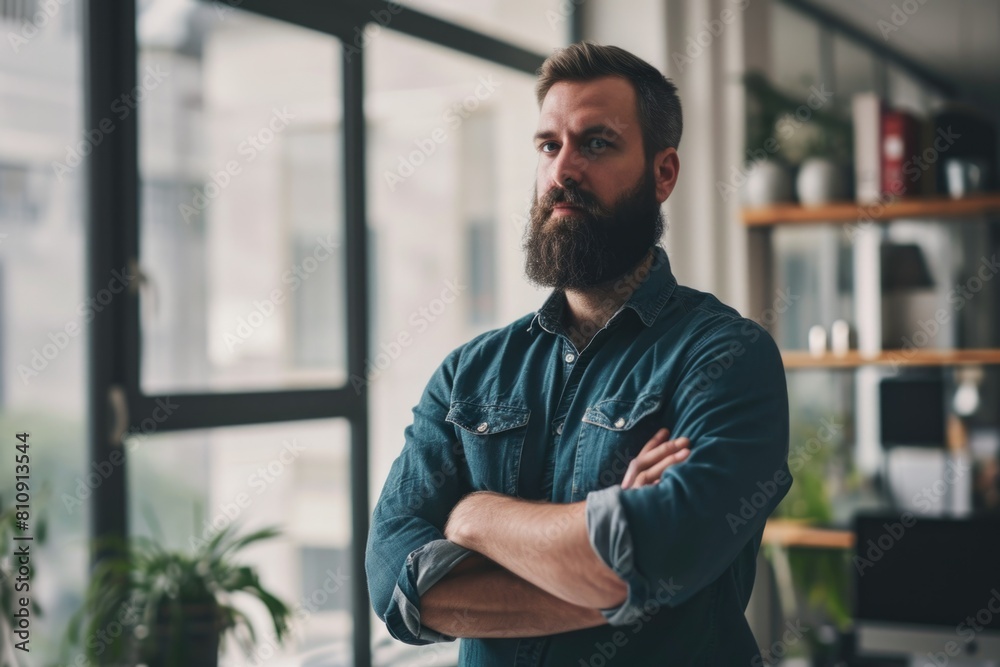 Bearded Man with a Blue Jeans and a Green Tee-shirt Fictional Character Created By Generative AI. Bearded Man with a Blue Jeans and a Green Tee-shirt Fictional Character Created By Generative AI.