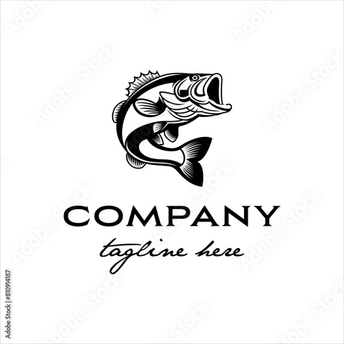 Bass fish logo with classic style design